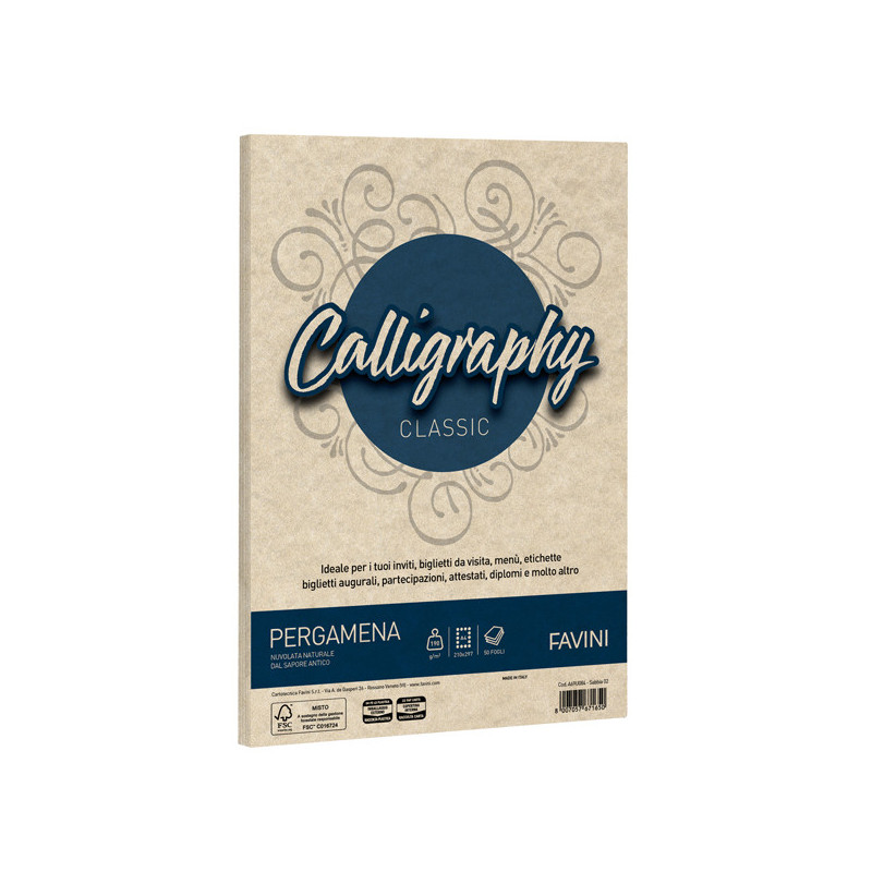 Carta Calligraphy Pergamena 190gr A4 250fg sabbia 02 Favini