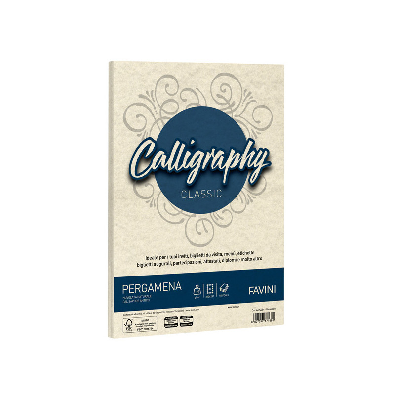 Carta Calligraphy Pergamena 190gr A4 250fg naturale 06 Favini