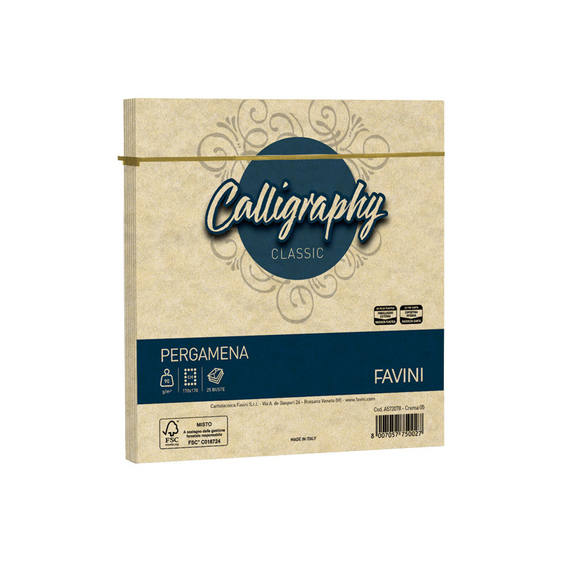 25 buste Calligraphy Pergamena 170x170mm 90gr crema 05 Favini