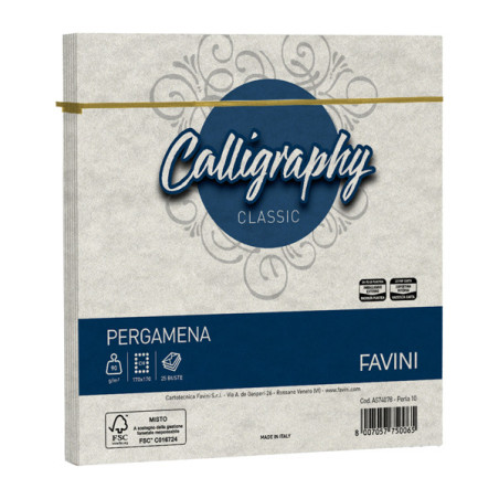 25 buste Calligraphy Pergamena 170x170mm 90gr perla 10 Favini