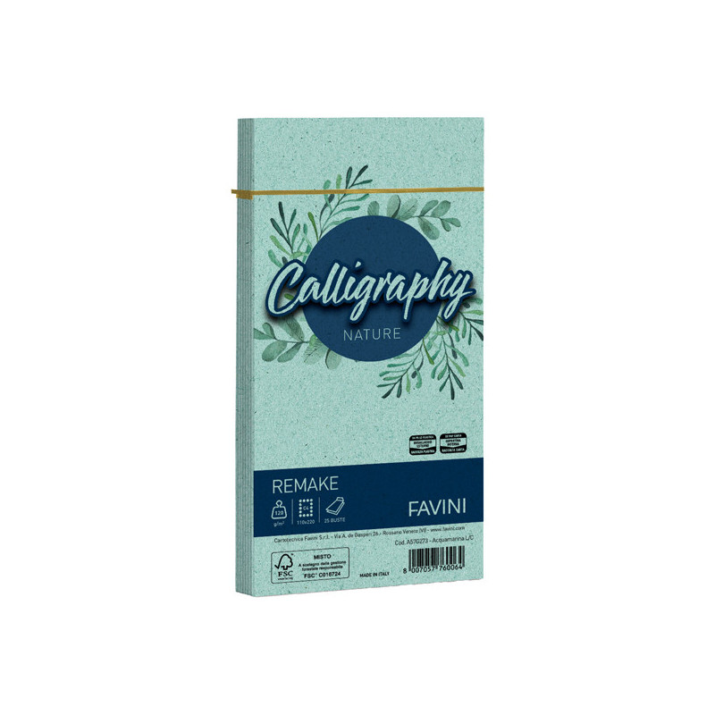 25 buste Calligraphy Remake 120gr 110x220mm aquamarina Favini