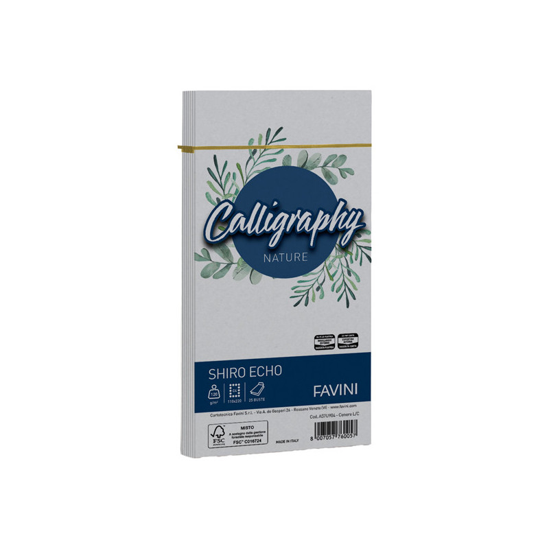 25 buste Calligraphy Shiro Eco 120gr 110x220mm cenere Favini