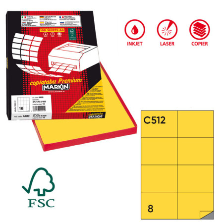 Etichetta adesiva C/512 giallo 100fg A4 105x74,25mm (8et/fg) Markin