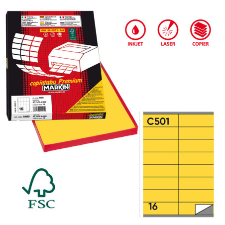 Etichetta adesiva C/501 giallo 100fg A4 105x36mm (16et/fg) Markin