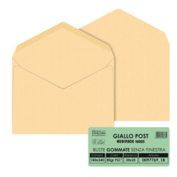 25 buste GIALLO POSTALE gommata carta riciclata FSC© 180x240mm 80gr Pigna