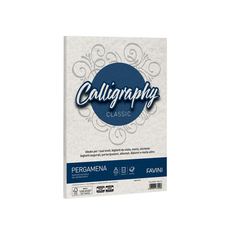 Carta CALLIGRAPHY PERGAMENA 90gr A4 50fg bianco 01 FAVINI