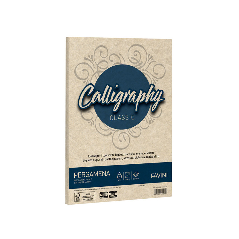 Carta CALLIGRAPHY PERGAMENA 90gr A4 50fg sabbia 02 FAVINI