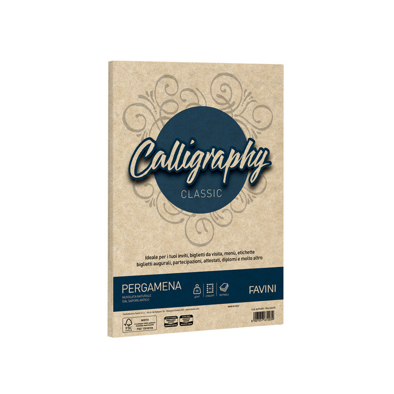 Carta CALLIGRAPHY PERGAMENA 90gr A4 50fg nocciola 04 FAVINI