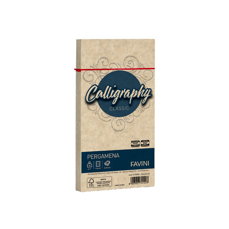 25 buste CALLIGRAPHY PERGAMENA 110x220mm 90gr nocciola FAVINI