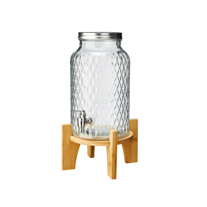 Caraffa in vetro con rubinetto e base in bamboo 5,6L Leone