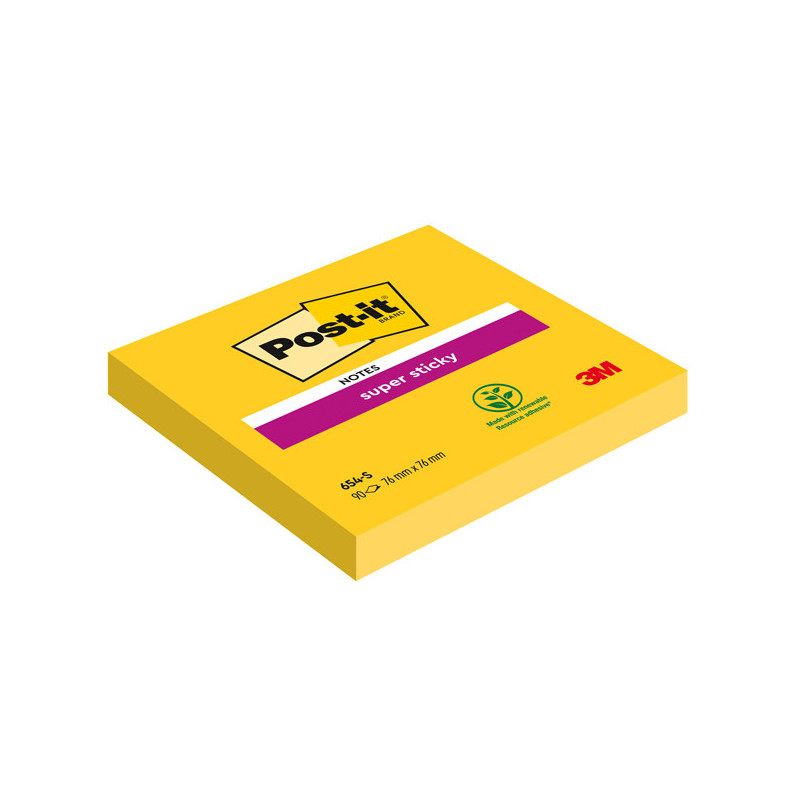 BLOCCO 90foglietti Post-it© Super Sticky 654-S 76x76mm GIALLO ORO