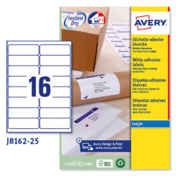 Etichetta adesiva J8162 bianca 25fg A4 99,1x33,9mm (16et/fg) inkjet Avery