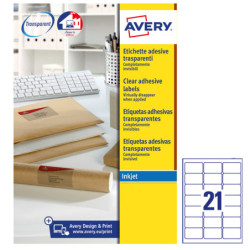 Poliestere adesivo J8560 trasparente 25fg A4 63,5x38,1mm (21et/fg) inkjet Avery