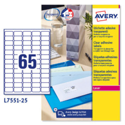 Poliestere adesivo L7551 trasparente 25fg A4 38,1X21,2mm (65et/fg) laser Avery