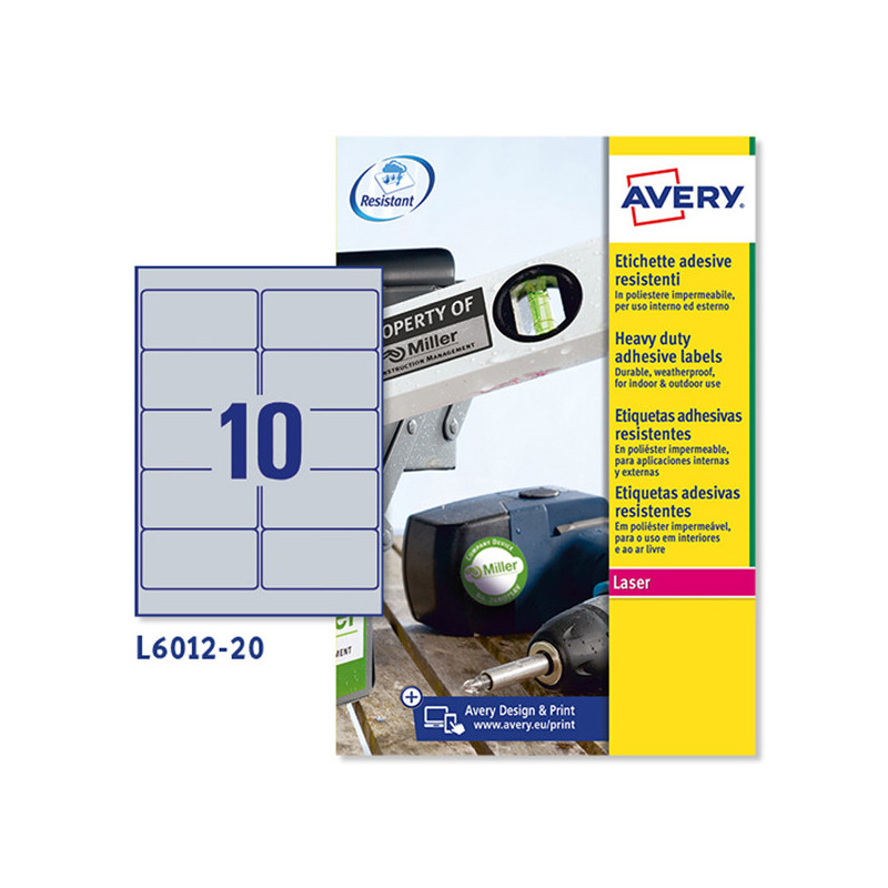 Poliestere adesivo L6012 argento 20fg A4 96x50,8mm (10et/fg) laser Avery