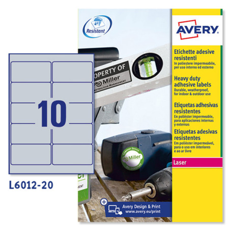 Poliestere adesivo L6012 argento 20fg A4 96x50,8mm (10et/fg) laser Avery