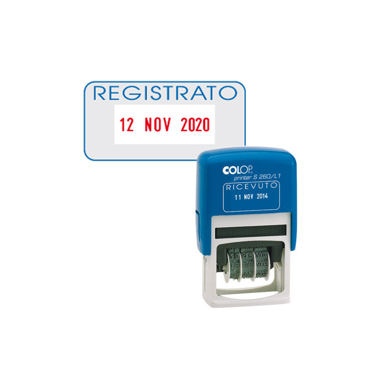 Timbro S260/L3 DATARIO + REGISTRATO 4mm autoinchiostrante COLOP