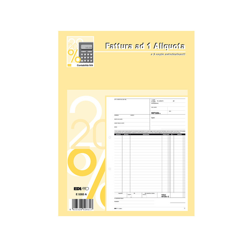 BLOCCO FATTURE 1 ALIQUOTA IVA 50/50 FOGLI AUTORIC. 29,7X21 E521A