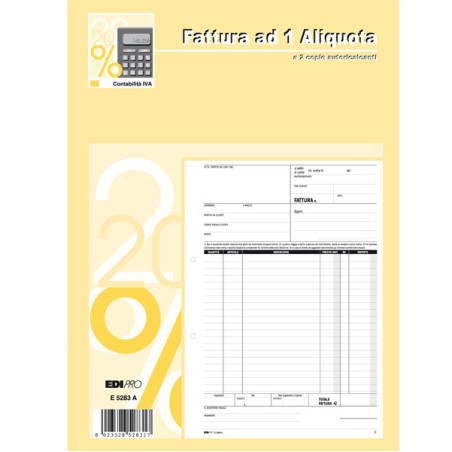 BLOCCO FATTURE 1 ALIQUOTA IVA 50/50 FOGLI AUTORIC. 29,7X21 E521A