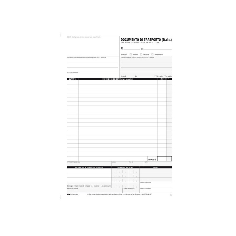 BLOCCO DDT 29,7X21CM 25FG 4 COPIE AUTORICALCANTE E5218C EDIPRO