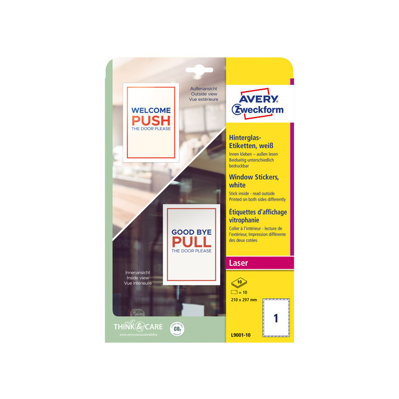 Adesivi per finestre in carta con pellicola 210x297mm 1adesivo/fg, laser Avery