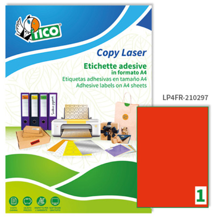 Etichetta adesiva LP4F rosso fluo 70fg A4 210x297mm (1et/fg) Tico