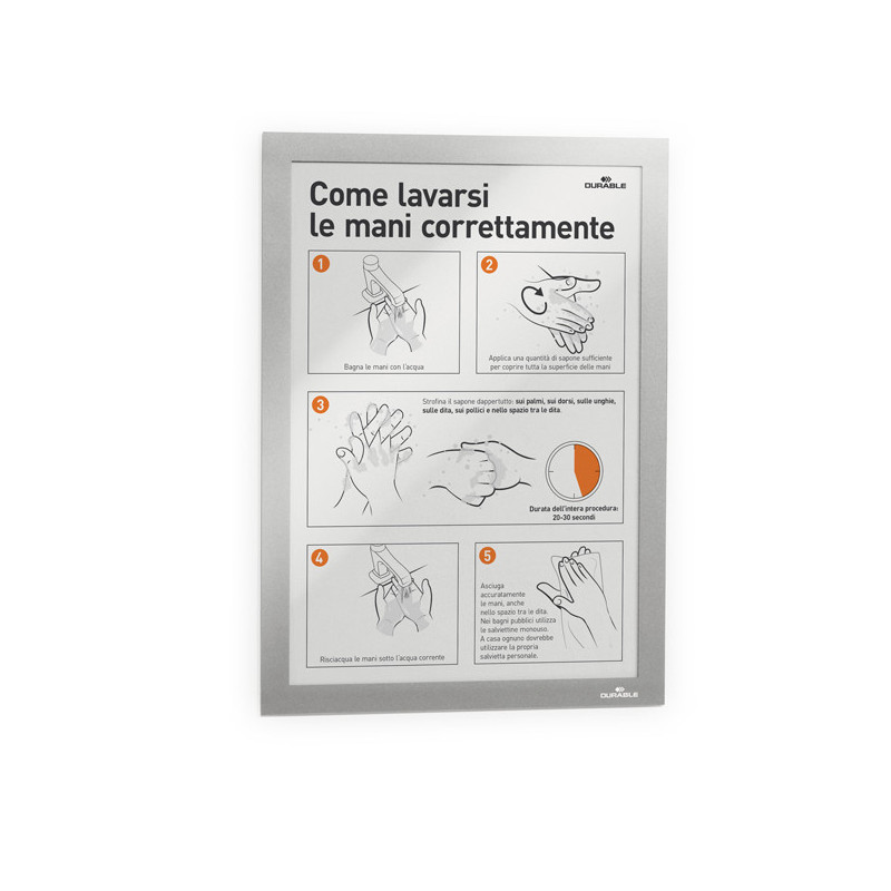 Cornice espositiva adesiva Duraframe© A5 15x21cm silver DURABLE