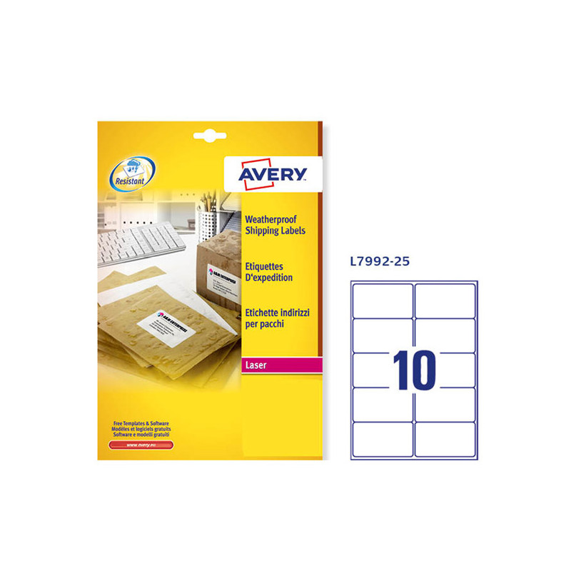 Poliestere adesivo L7992 bianco imperm 25fg A4 99,1x57mm (10et/fg) laser Avery