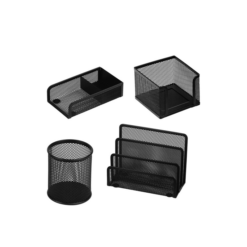 Set scrivania 4 accessori in rete metallica nero 1424 LEBEZ