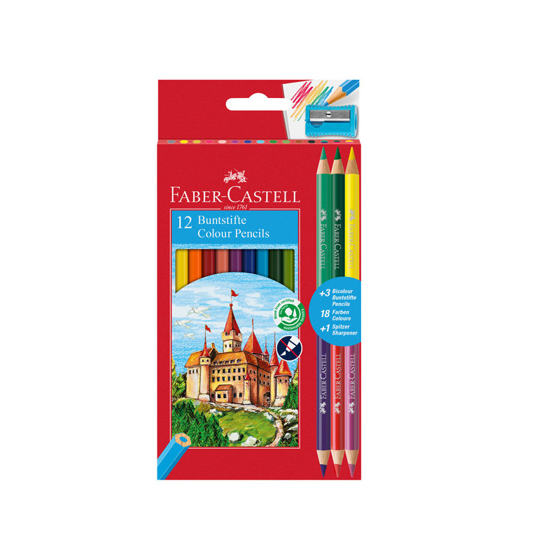 Astuccio 12 matite colorati eco Il Castello+3 bicolor Faber Castell