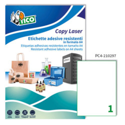 Poliestere adesivo PC4 trasparente 100fg A4 210x297mm (1et/fg) laser Tico