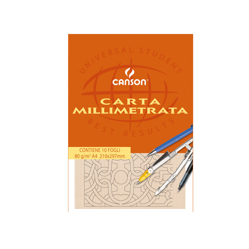 BLOCCO CARTA OPACA MILLIMETRATA 210x297mm 10FG 80GR CANSON