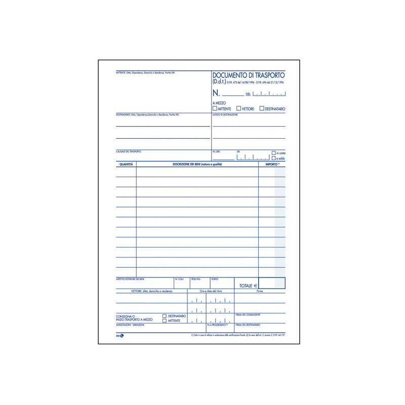 DOCUMENTO DI TRASPORTO 150x225mm 50fgx3 copie(mitt-dest-vett) BM