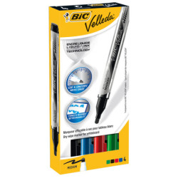 ASTUCCIO 4 MARCATORI P.TONDA Whiteboard VELLEDA© Liquid Ink Pocket BIC©