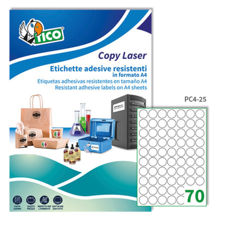 Poliestere adesivo PC4 trasparente 100fg A4 25mm (70et/fg) laser Tico