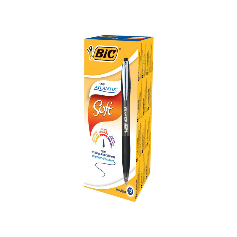 SCATOLA 12 PENNE SFERA SCATTO BIC©ATLANTIS PREMIUM clip metal 1,0MM NERO