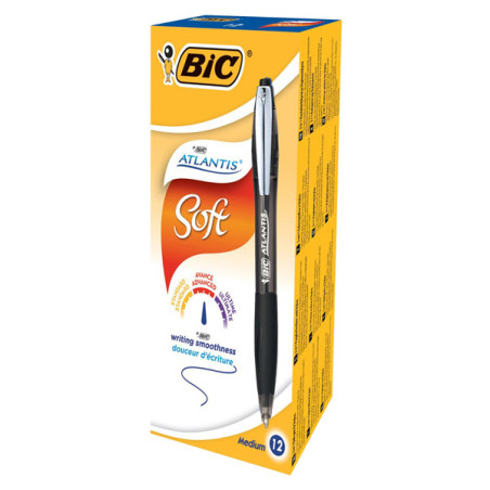 SCATOLA 12 PENNE SFERA SCATTO BIC©ATLANTIS PREMIUM clip metal 1,0MM NERO