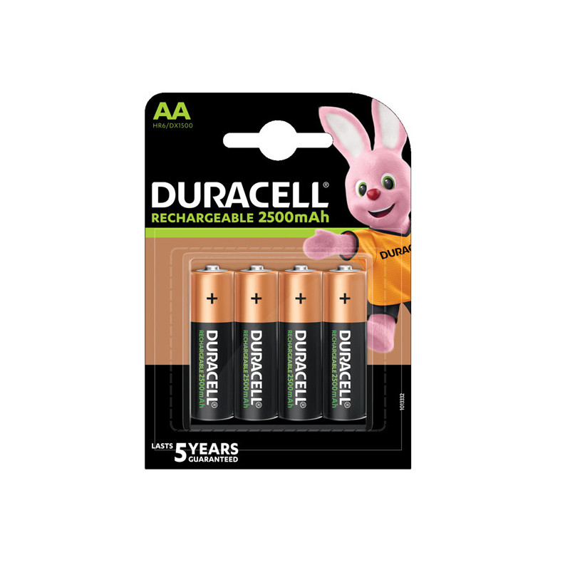 Blister 4 pile ricaricabili B4 - Stilo 2500mAh Duracell Duralock precaricata