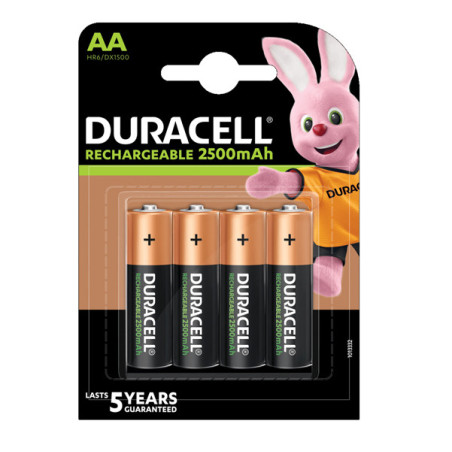 Blister 4 pile ricaricabili B4 - Stilo 2500mAh Duracell Duralock precaricata