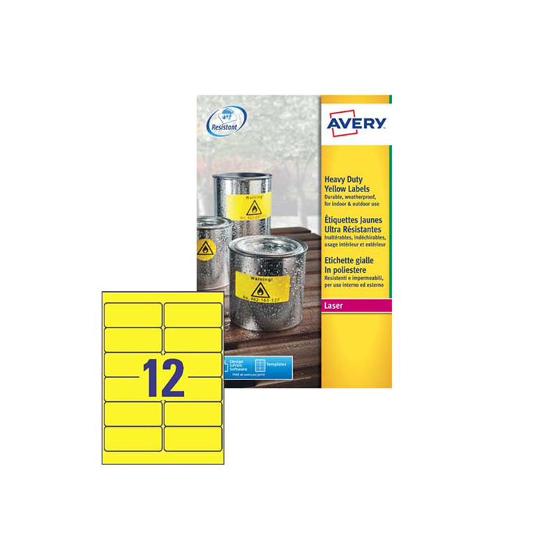 Poliestere adesivo L6107 giallo fluo 20fg A4 99,1x42,3mm (12et/fg) laser Avery