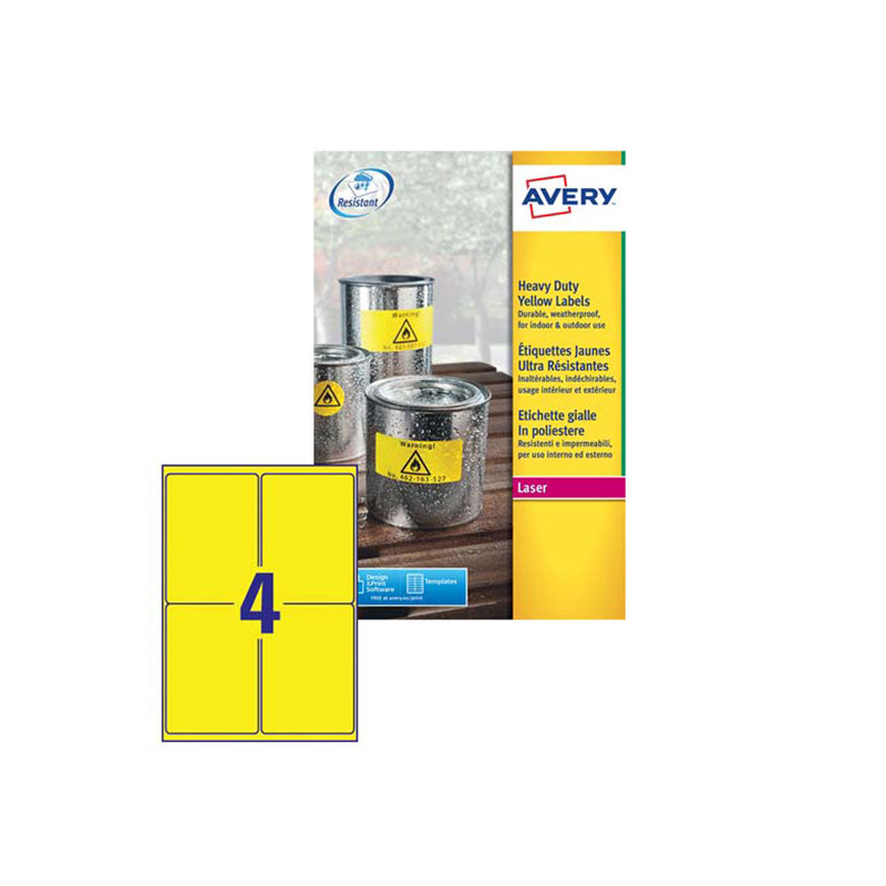 Poliestere adesivo L6127 giallo fluo 20fg A4 99,1x139mm (4et/fg) laser Avery