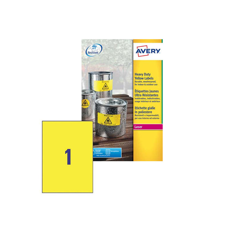 Poliestere adesivo L6111 giallo fluo 20fg A4 210x297mm (1et/fg) laser Avery