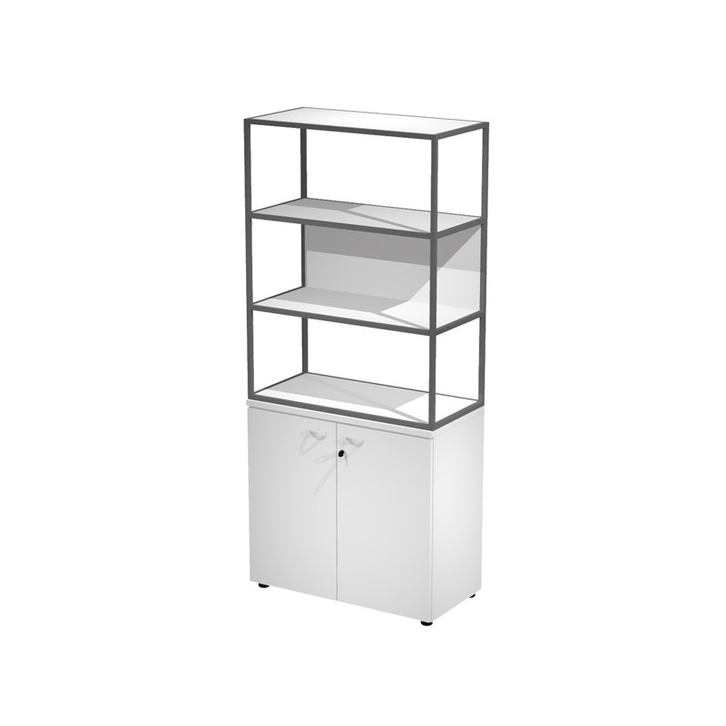 LIBRERIA alta metal + arm. basso bianco/bianco/bianco/str.antracite ESSENCE