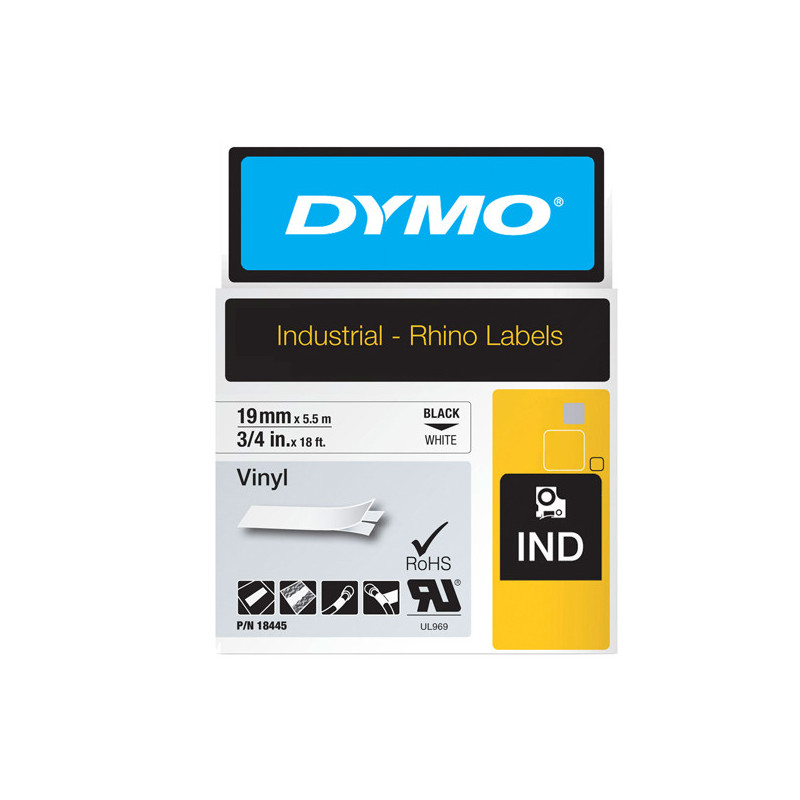 NASTRO VINILE 19mm x 5.5mt nero su bianco 18445 RHINO