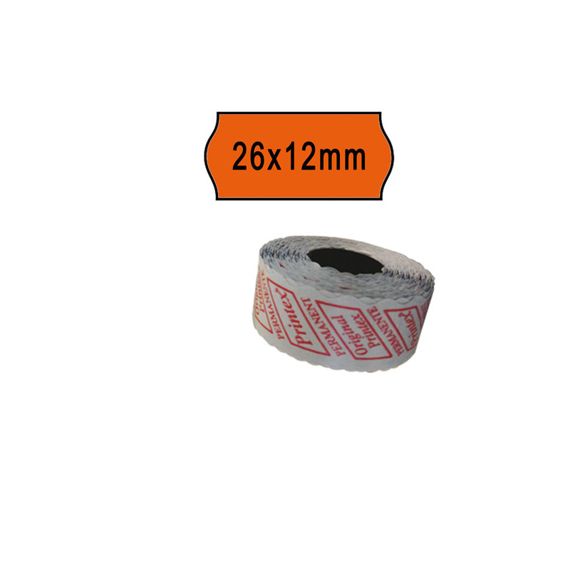 PACK 10 ROTOLI 1000 ETICH. 26x12mm ONDA ARANCIO PERM. Printex