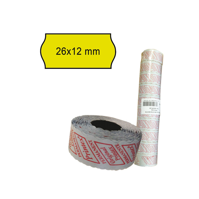 PACK 10 ROTOLI 1000 ETICH. 26x12mm ONDA GIALLO PERM. Printex