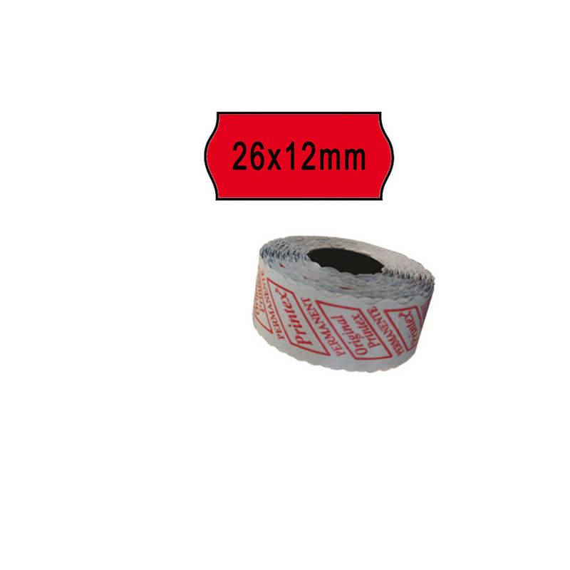 PACK 10 ROTOLI 1000 ETICH. 26x12mm ONDA ROSSO PERM. Printex