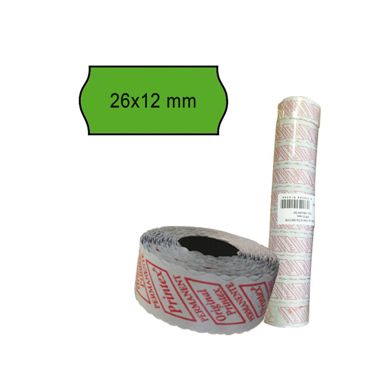 PACK 10 ROTOLI 1000 ETICH. 26x12mm ONDA VERDE PERM. Printex