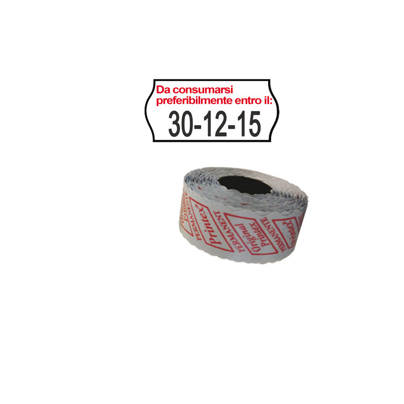 PACK 10 ROTOLI 1000 ETICH. 26x12mm ONDA "Da consumarsi..." BIANCO PERM. Printex