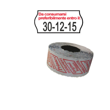 PACK 10 ROTOLI 1000 ETICH. 26x12mm ONDA "Da consumarsi..." BIANCO PERM. Printex